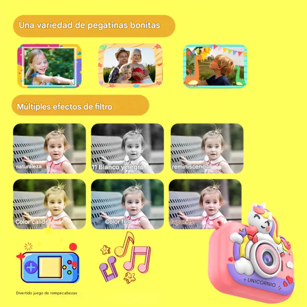 Camara Digital Niños Recargable Juegos Tripode Pantalla Ips Rosa