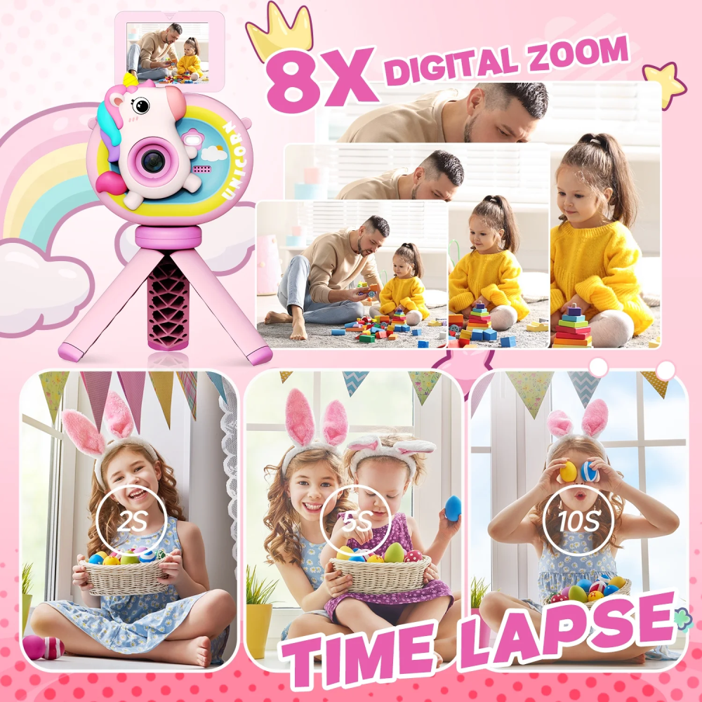 Camara Digital Lente Abatible Selfie Para Niños Sd32 Tripode