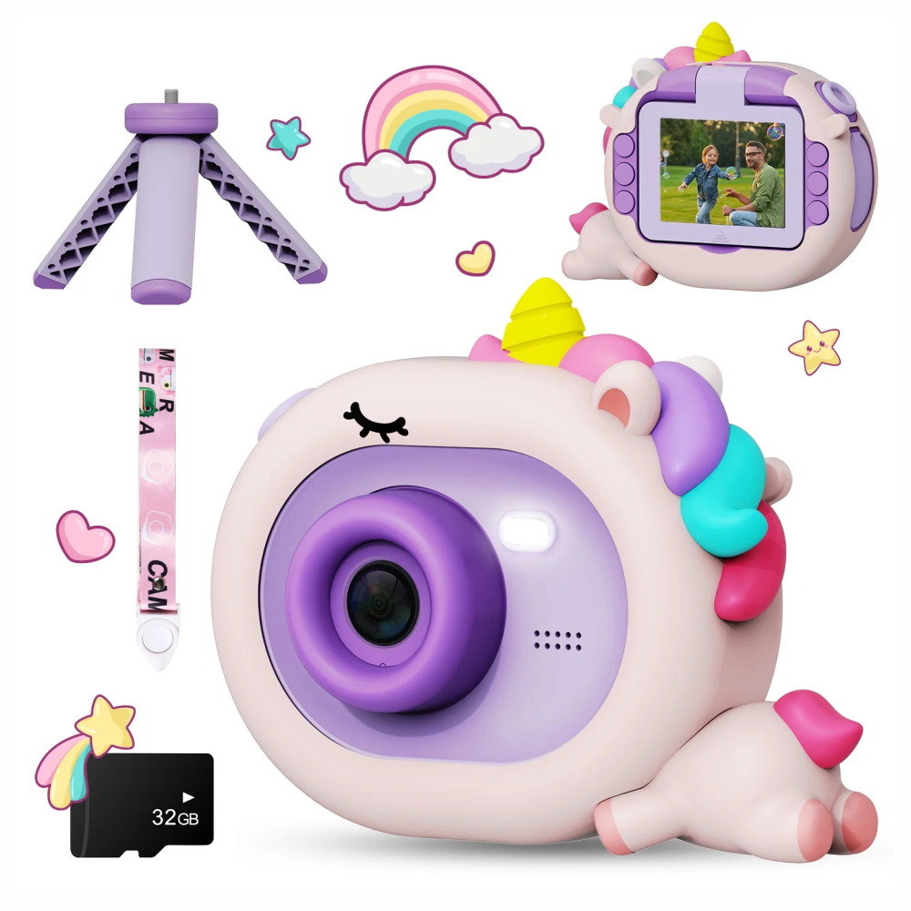 Camara Digital Lente Abatible Selfie Para Niños Sd32 Tripode