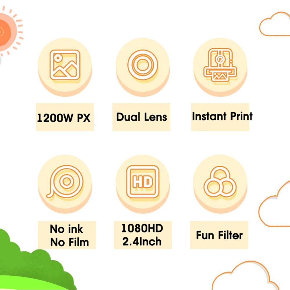 Cámara Instantánea Para Niños Doble Lente Hd 1 Rollos + Sd
