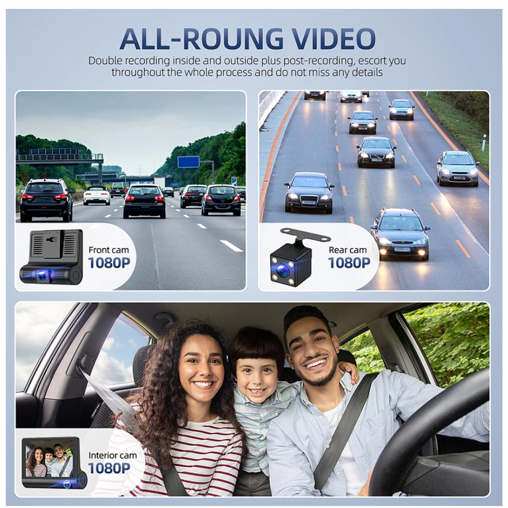 Cámara Para Carro 3 Lentes Visión Nocturna Trasera 1080p