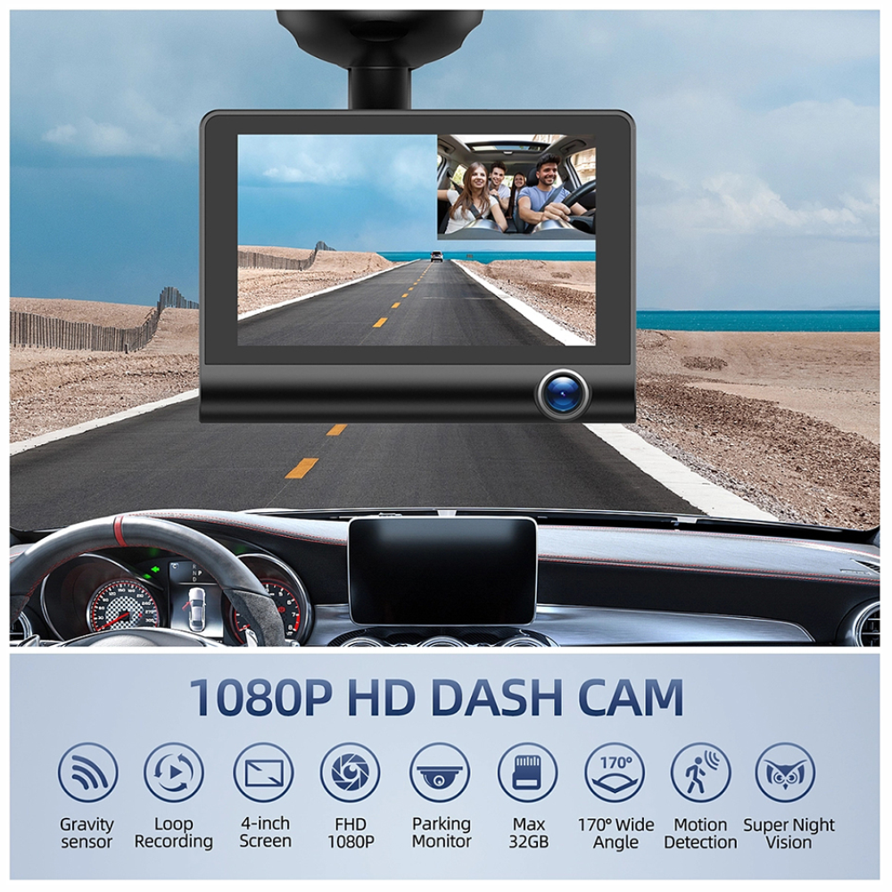 Cámara Para Carro 3 Lentes Visión Nocturna Trasera 1080p