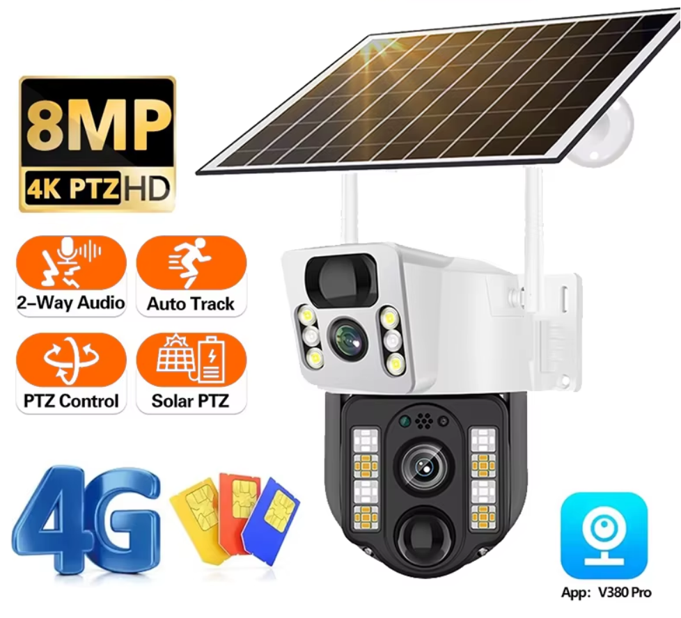 Cámara De Seguridad Con Panel Solar Sim 4g Wifi Lente Dual