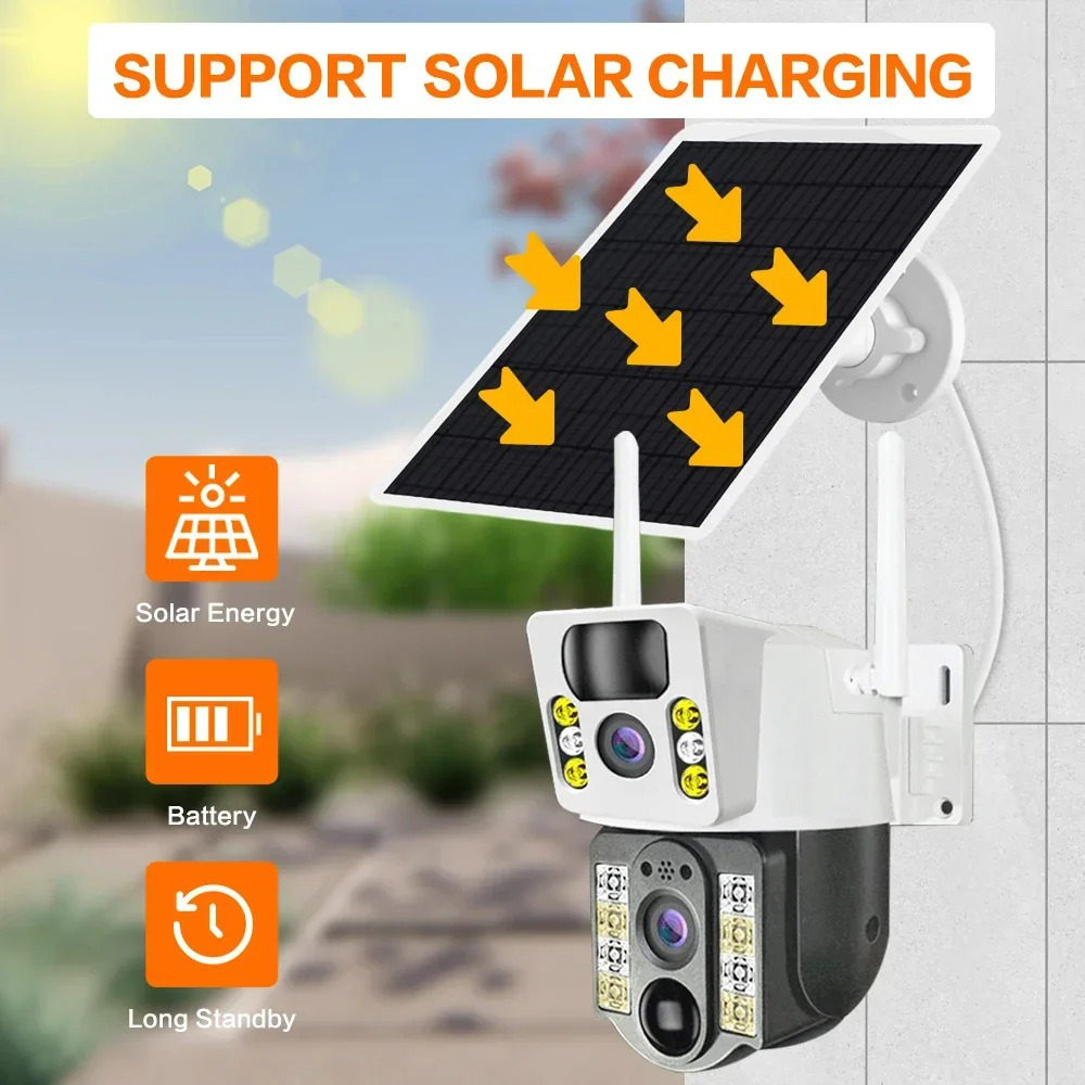 Cámara De Seguridad Con Panel Solar Sim 4g Wifi Lente Dual