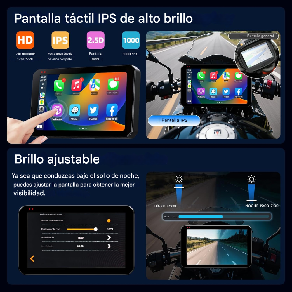 Usb Carplay Dvr Portátil Motos Camaras 2k Wifi Bluetooth Gps