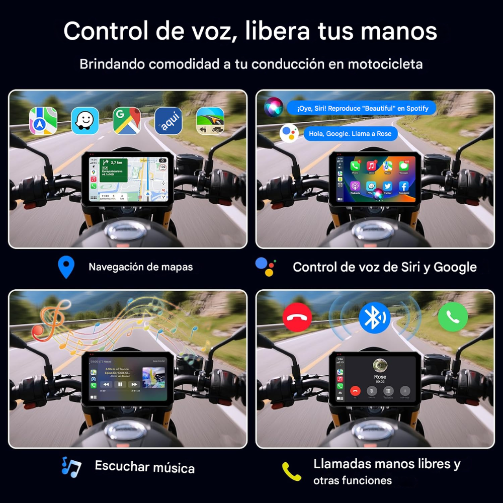Usb Carplay Dvr Portátil Motos Camaras 2k Wifi Bluetooth Gps