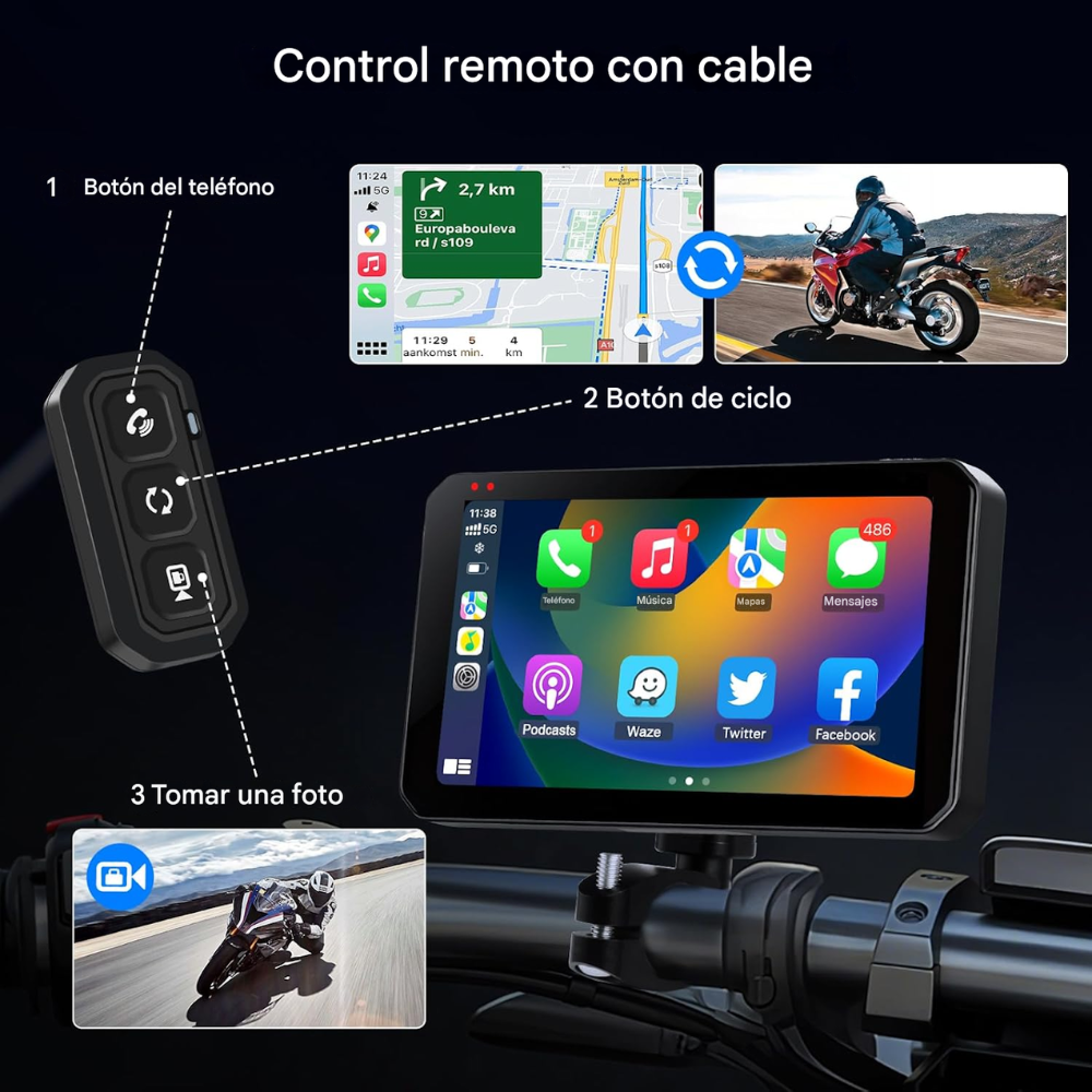 Usb Carplay Dvr Portátil Motos Camaras 2k Wifi Bluetooth Gps