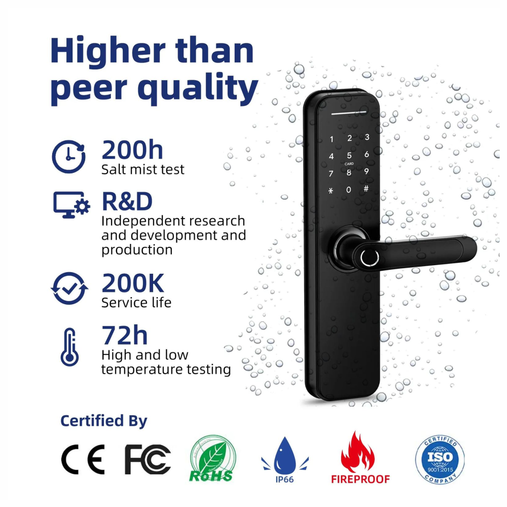 🔐Cerradura Inteligente Wifi Tuya Look Negro 100 Huellas🔒