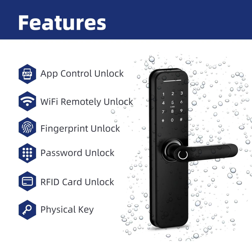 🔐Cerradura Inteligente Wifi Tuya Look Negro 100 Huellas🔒