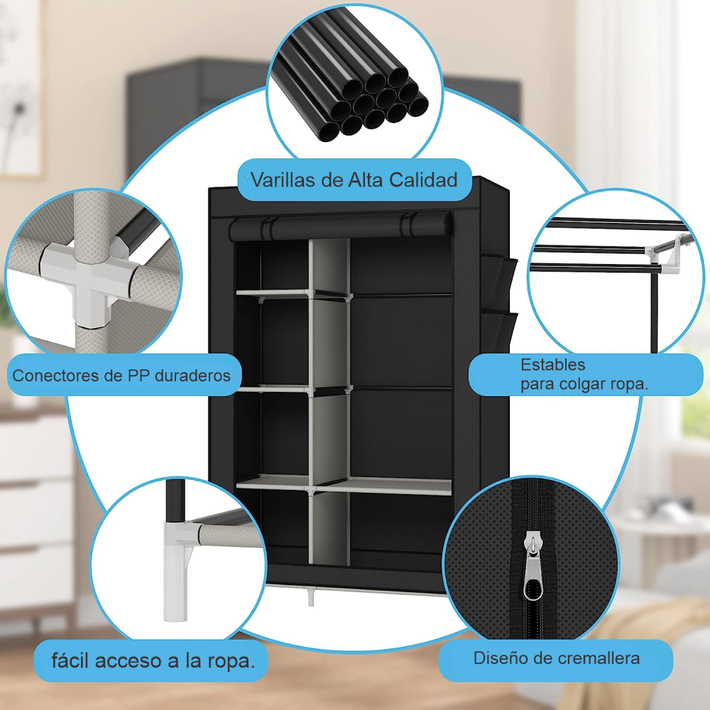 👗 Closet Organizador Desarmable De 6 Estantes Con Cremallera🧥🧩