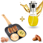 Combo Sartén De 3 Puestos Para Huevos Antiadherente + Rociador De Aceite En Spray De 200ml