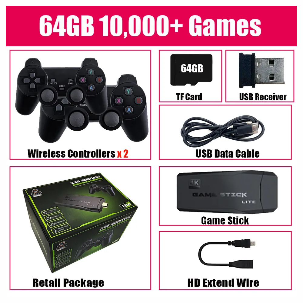 Consola De Video Juegos Inalámbrica Game Stick 4K 10.000 Juegos 64Gb