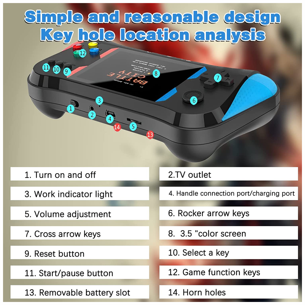 Consola Portátil Sup X7M 500 Juegos 1 + Control 2do Jugador Negro