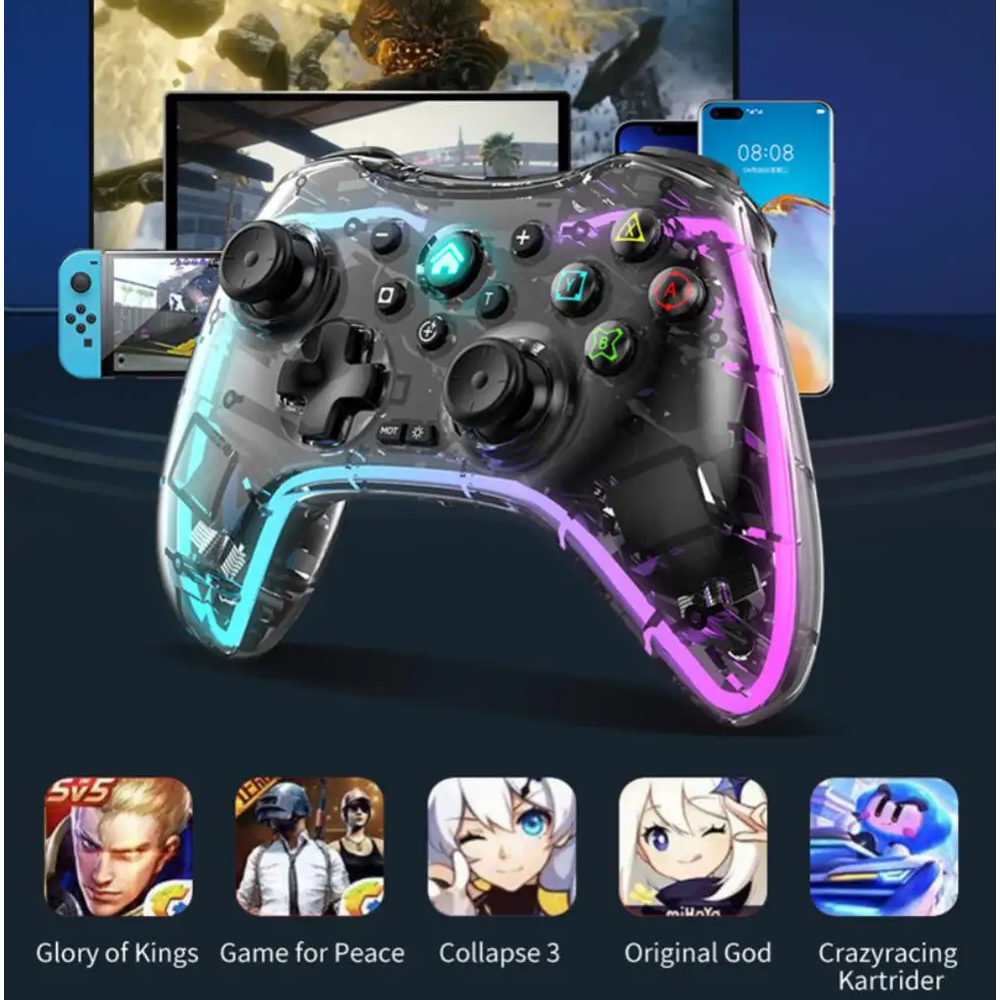 Control Gamer Para Celular Multiconexión Bluetooth Luz Rgb