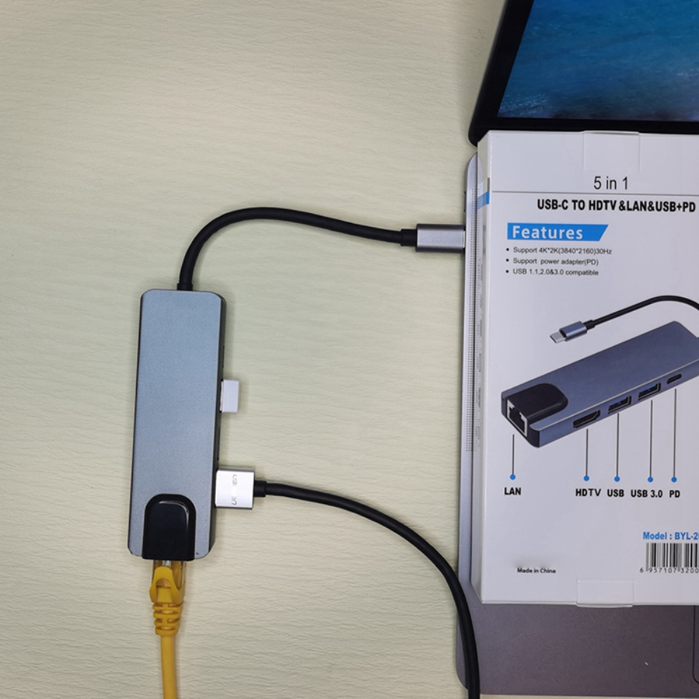 Adaptador Hub 5 En 1 Tipo C Hdmi Puerto Land Usb Mac Y Pc