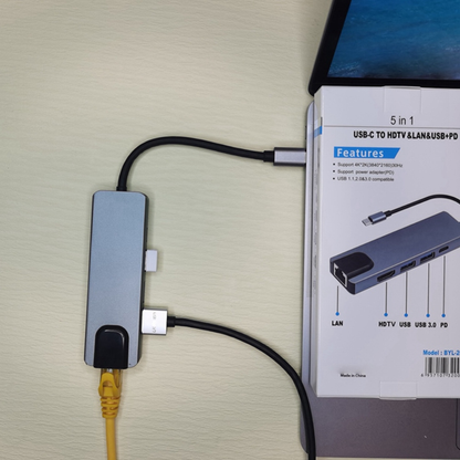Adaptador Hub 5 En 1 Tipo C Hdmi Puerto Land Usb Mac Y Pc