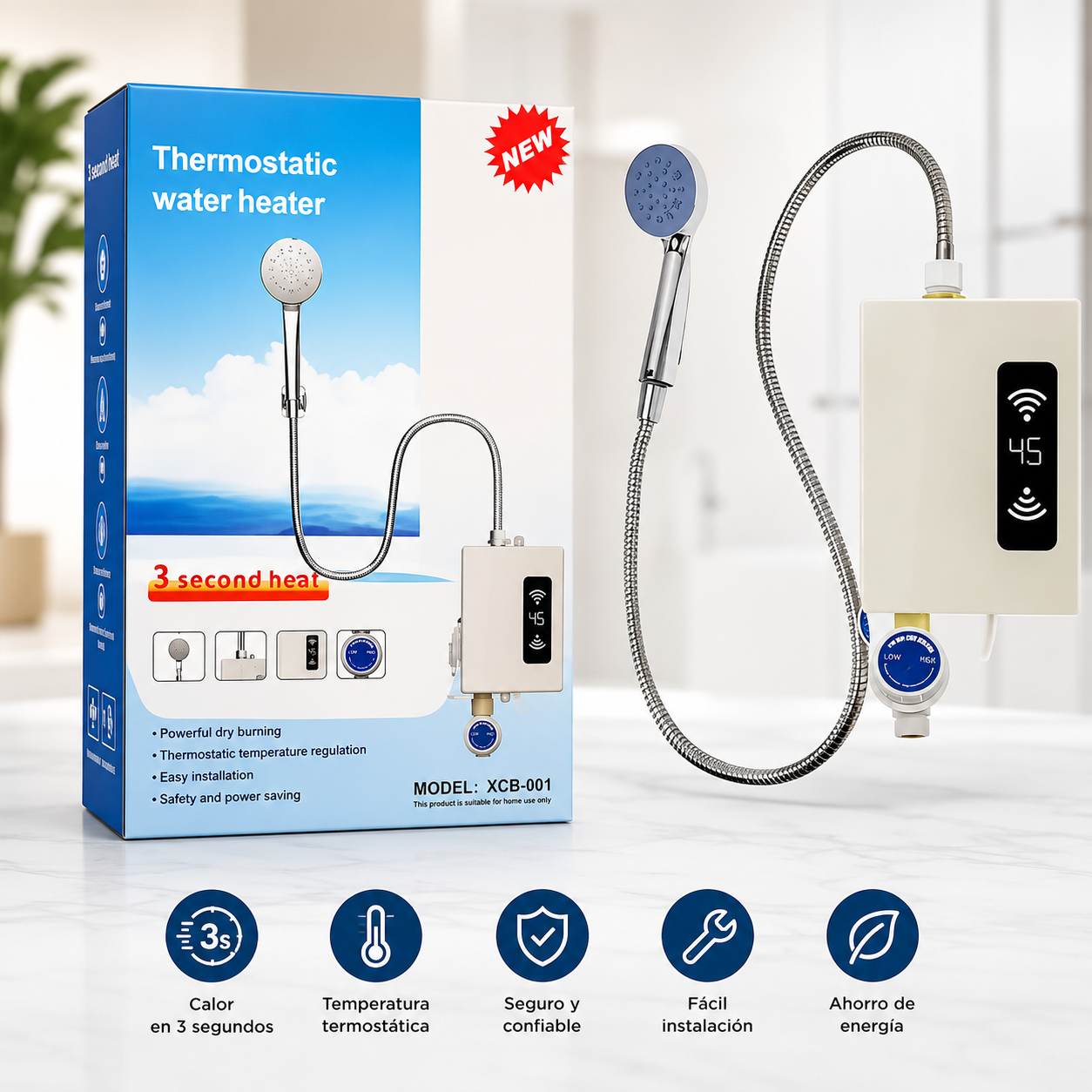 Ducha Calentador Eléctrica Instantánea Con Control De Temperatura Y Pantalla Led