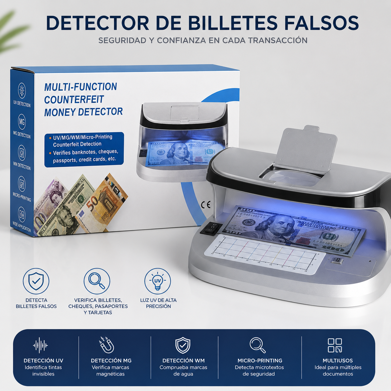 Máquina Detector De Billetes Falsos Uv Con Luz Ultravioleta Alta Precisión
