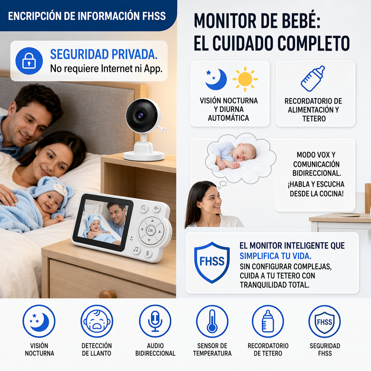 Cámara Monitor Bebé Con Audio Video Pantalla 2.8 Pulgadas