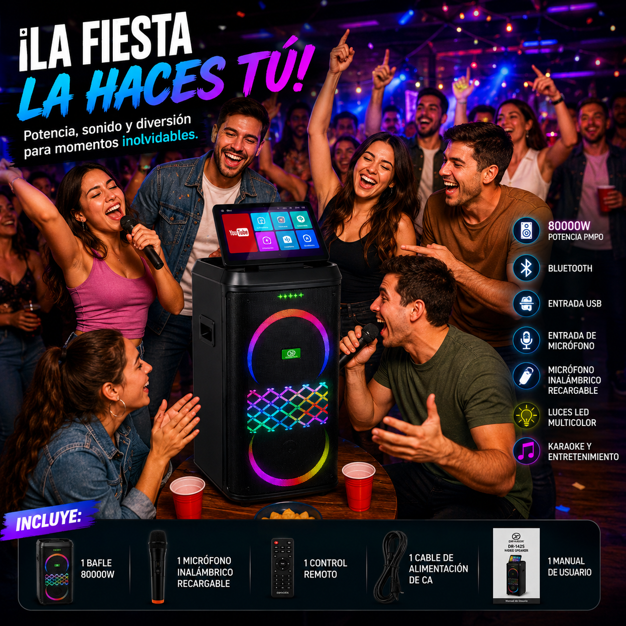 Cabina Dipap DP-1425 10" Bluetooth USB con 2 Micrófonos
