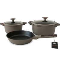 Bateria Cocina Ollas 5 Piezas Marmol Antiadherente Premium Gris