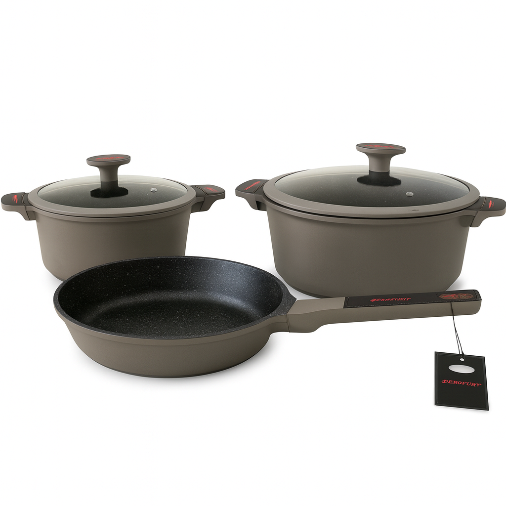 Bateria Cocina Ollas 5 Piezas Marmol Antiadherente Premium Gris