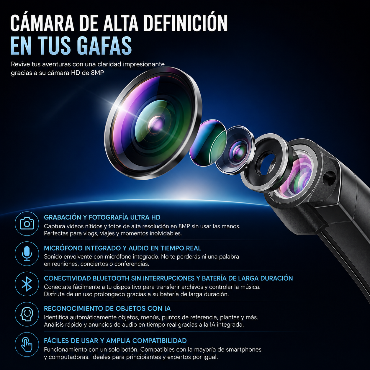 Gafas Camara Inteligentes Bluetooth Altavoz Smart Glasses
