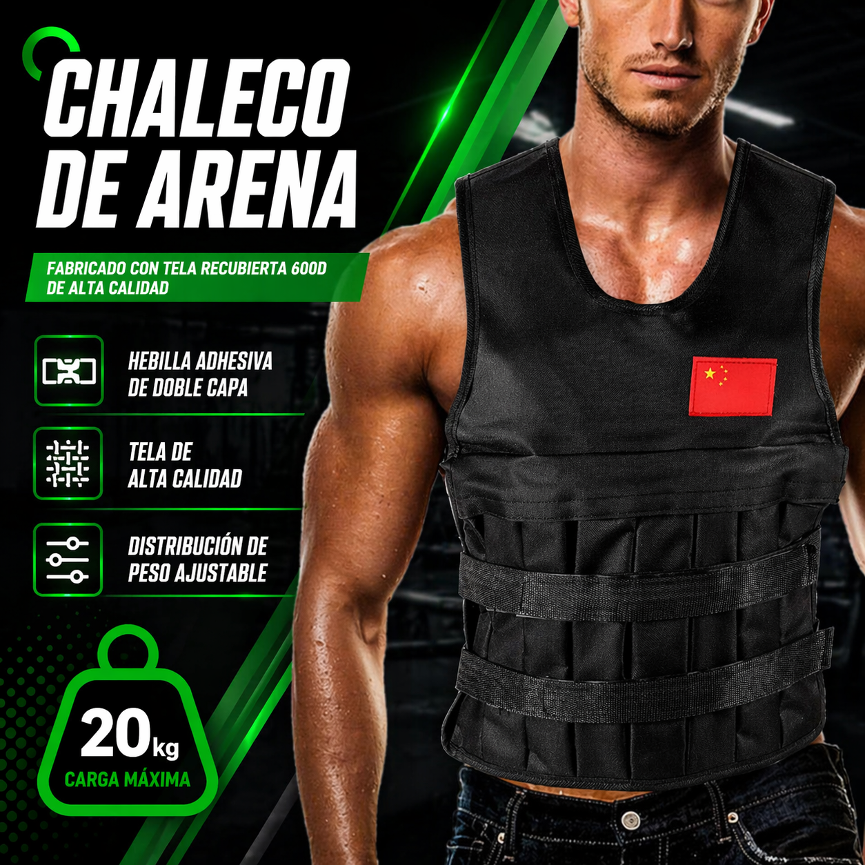 Chaleco Pesas Entrenamiento 20 Kg 40 Lbs Entrenamiento Gym Ajustable Alta Resistenci