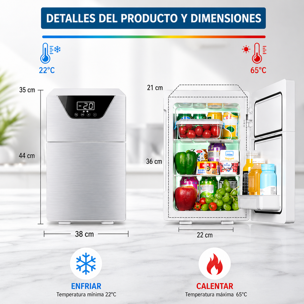 Mini Nevera Portátil Digital Doble Compartimiento De Lujo Enfriador Y Calentador Compacto ( Oro Rosa )