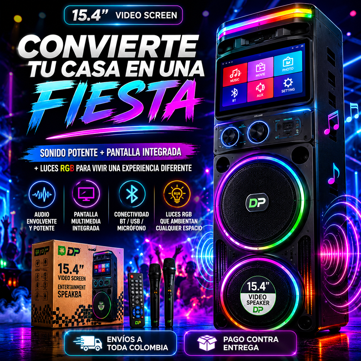Parlante Torre Video Speaker 12” x2 30000W Bluetooth