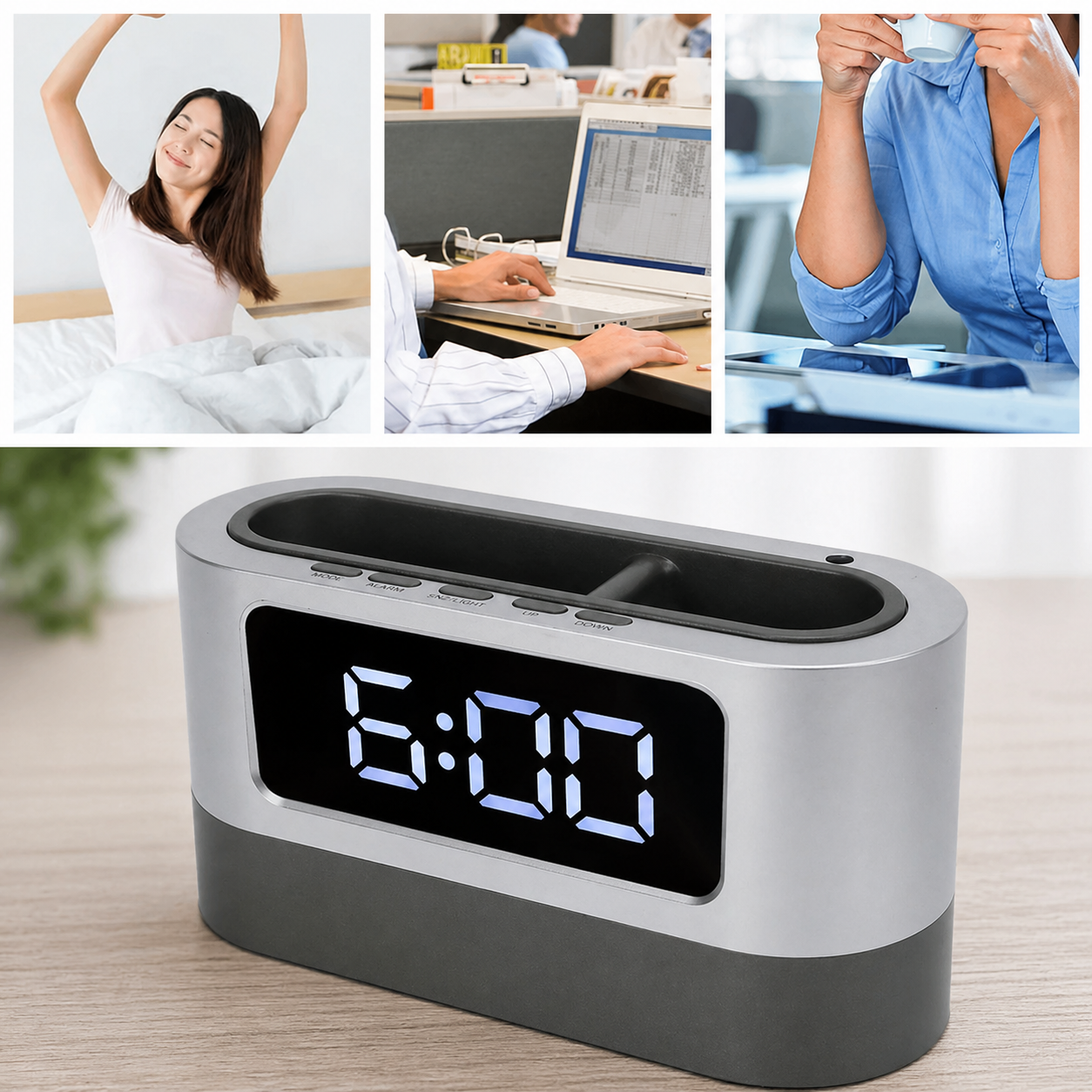 Reloj Mesa Pantalla Digital Porta Lapiceros Multifuncional Moderno Oficina