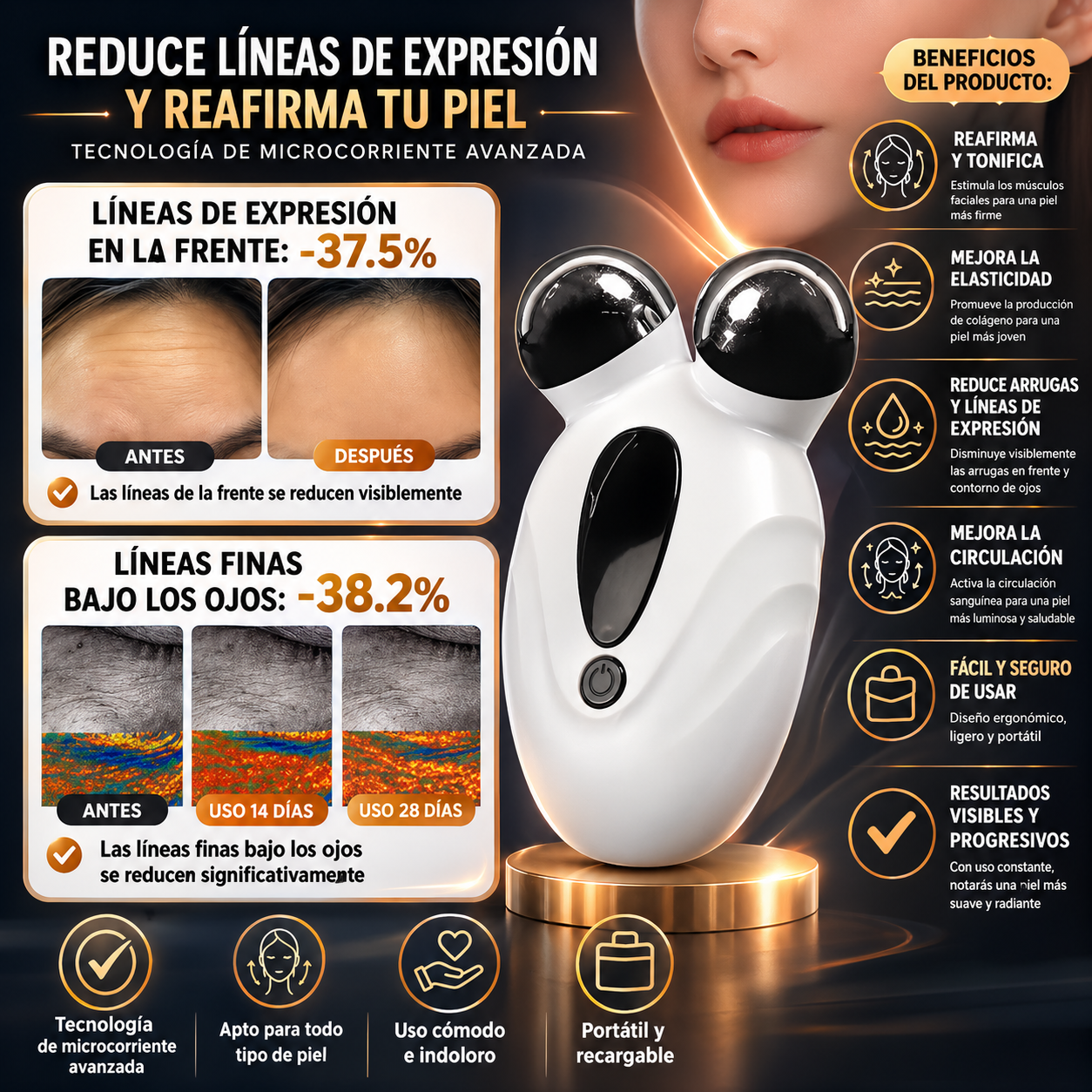 Masajeador Facial Con Tecnología Ems Antiarrugas Y Colágeno