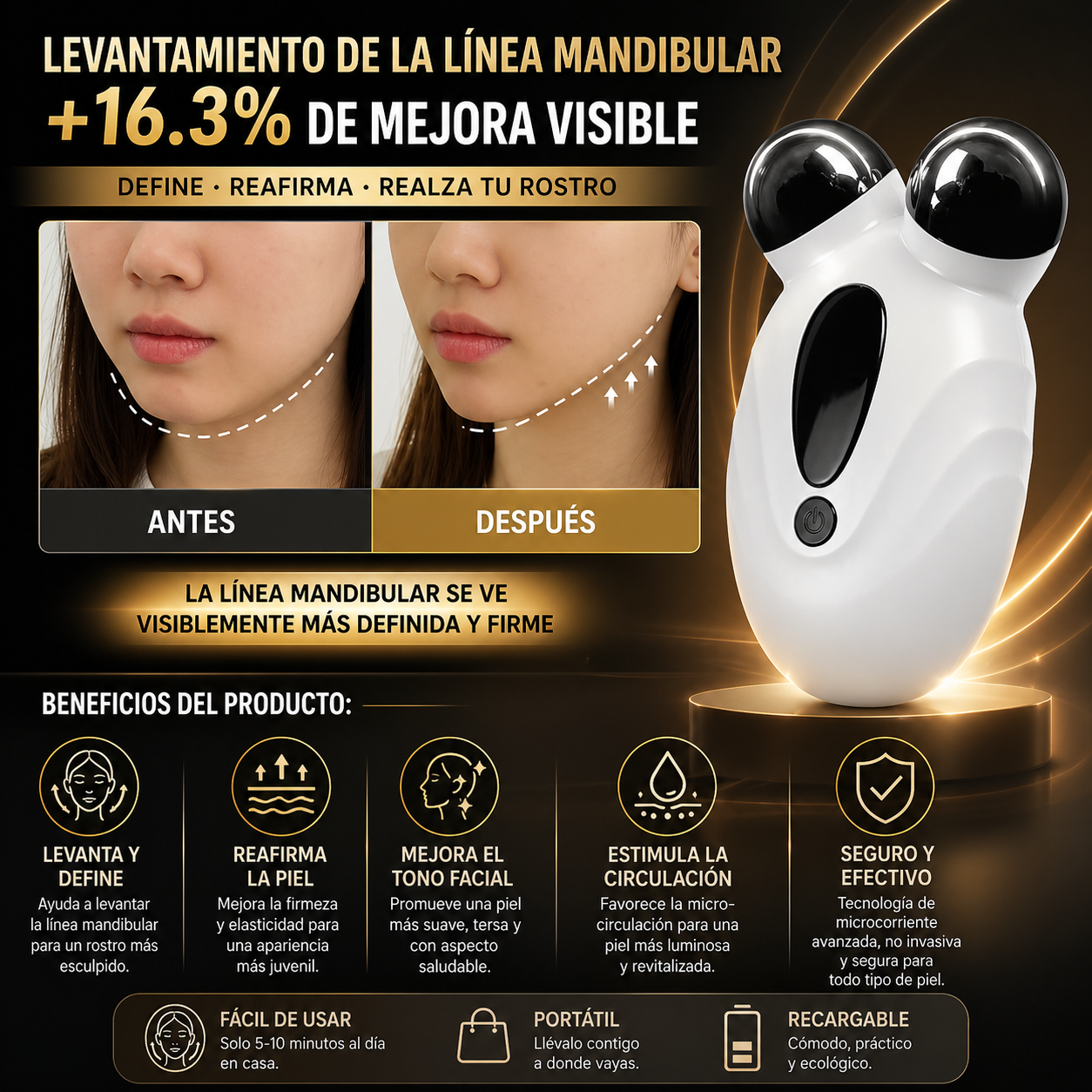Masajeador Facial Con Tecnología Ems Antiarrugas Y Colágeno