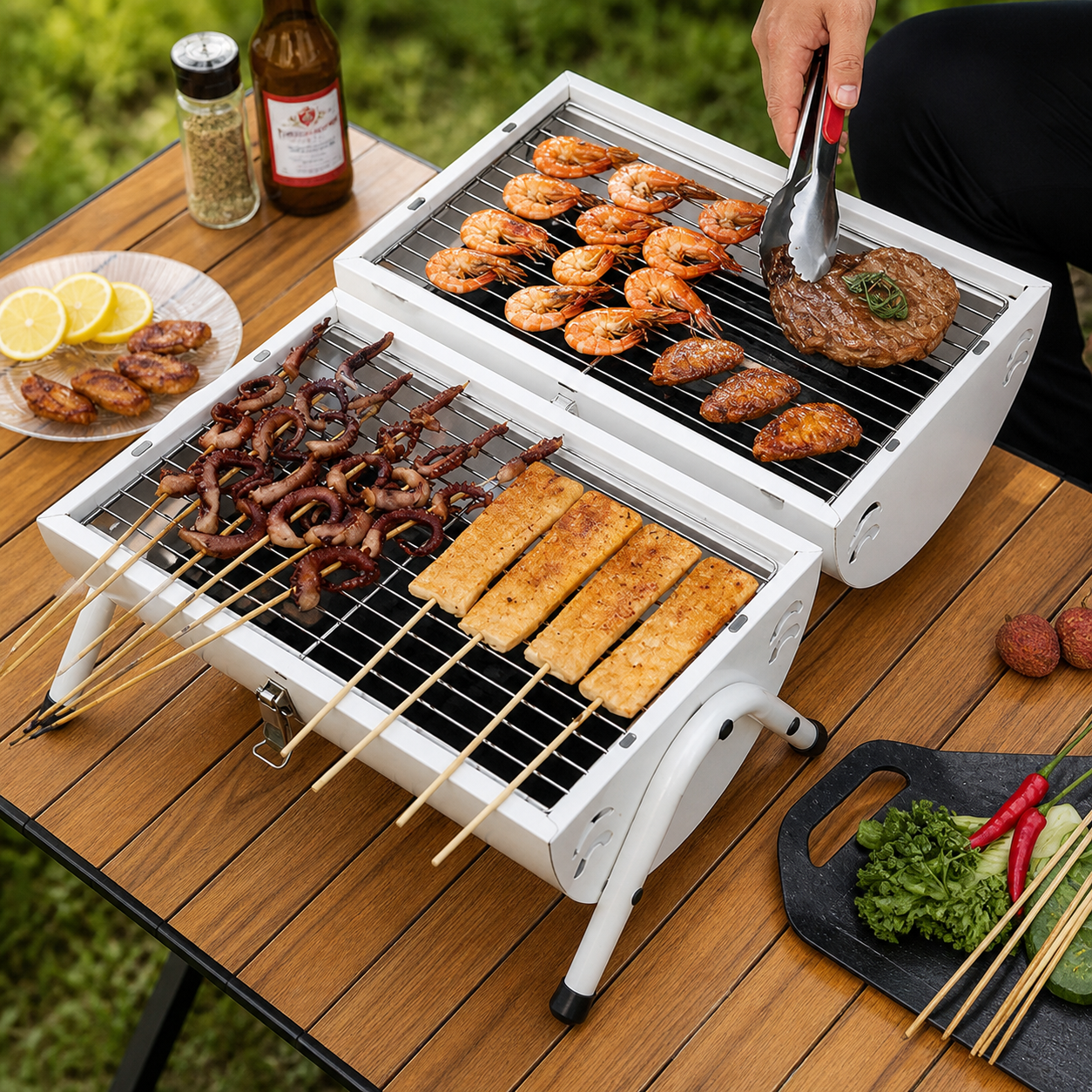 Asador Parrilla Barril Horno Portátil Bbq Carbón Con Tapa