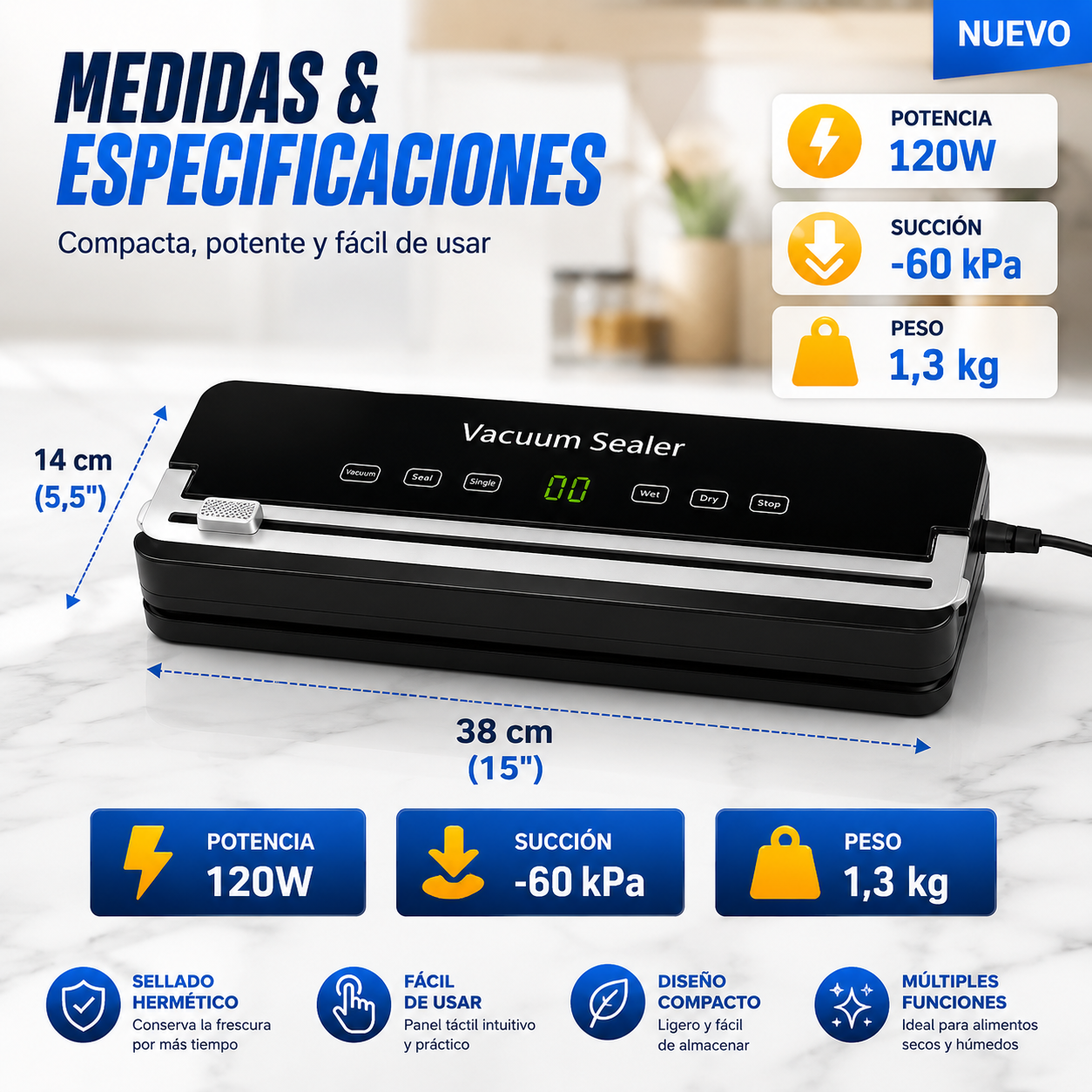 Máquina Empacadora Selladora Al Vacío Para Alimentos 120W