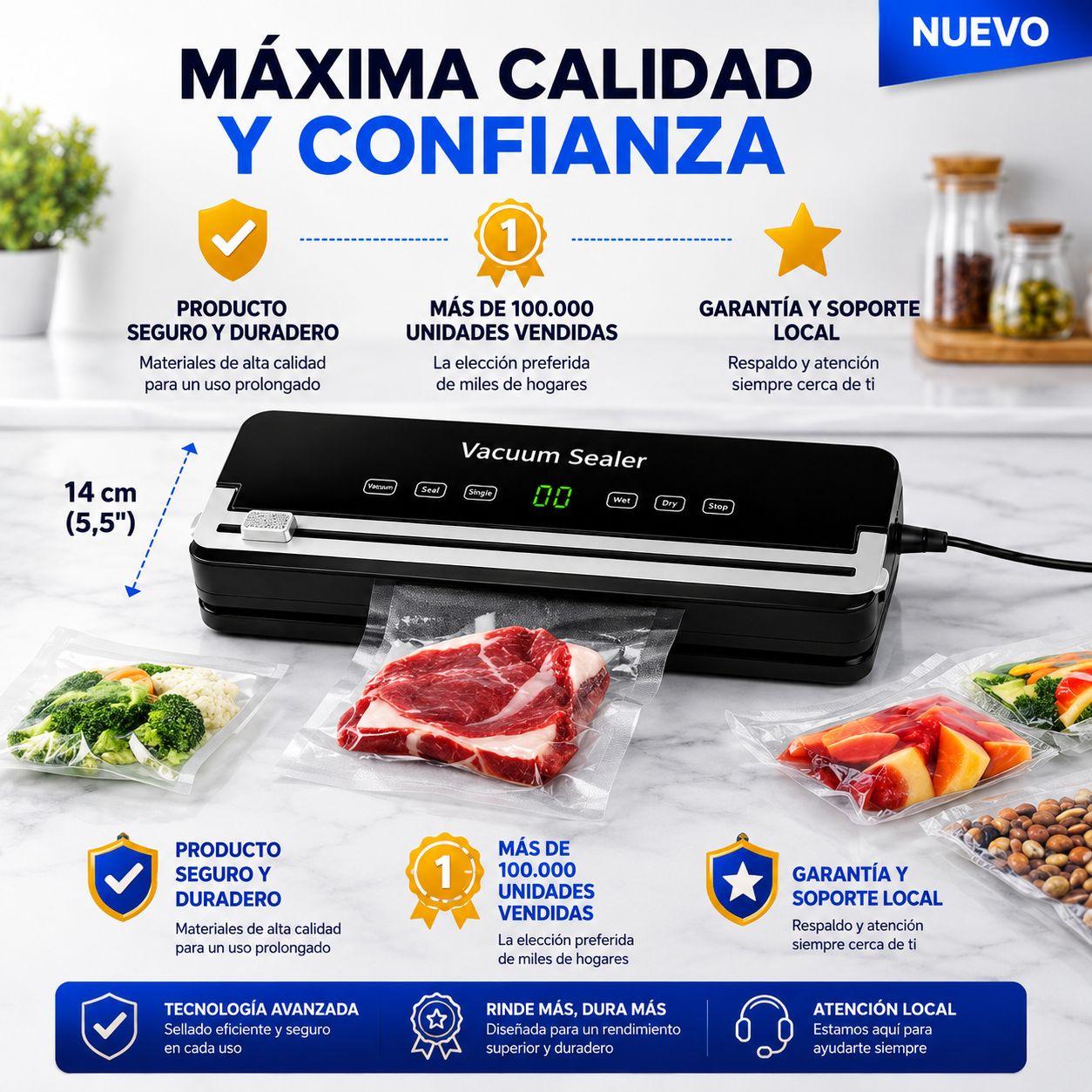 Máquina Empacadora Selladora Al Vacío Para Alimentos 120W