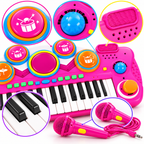 Piano Organeta Musical Infantil 37 Teclas Micrófono Rosado