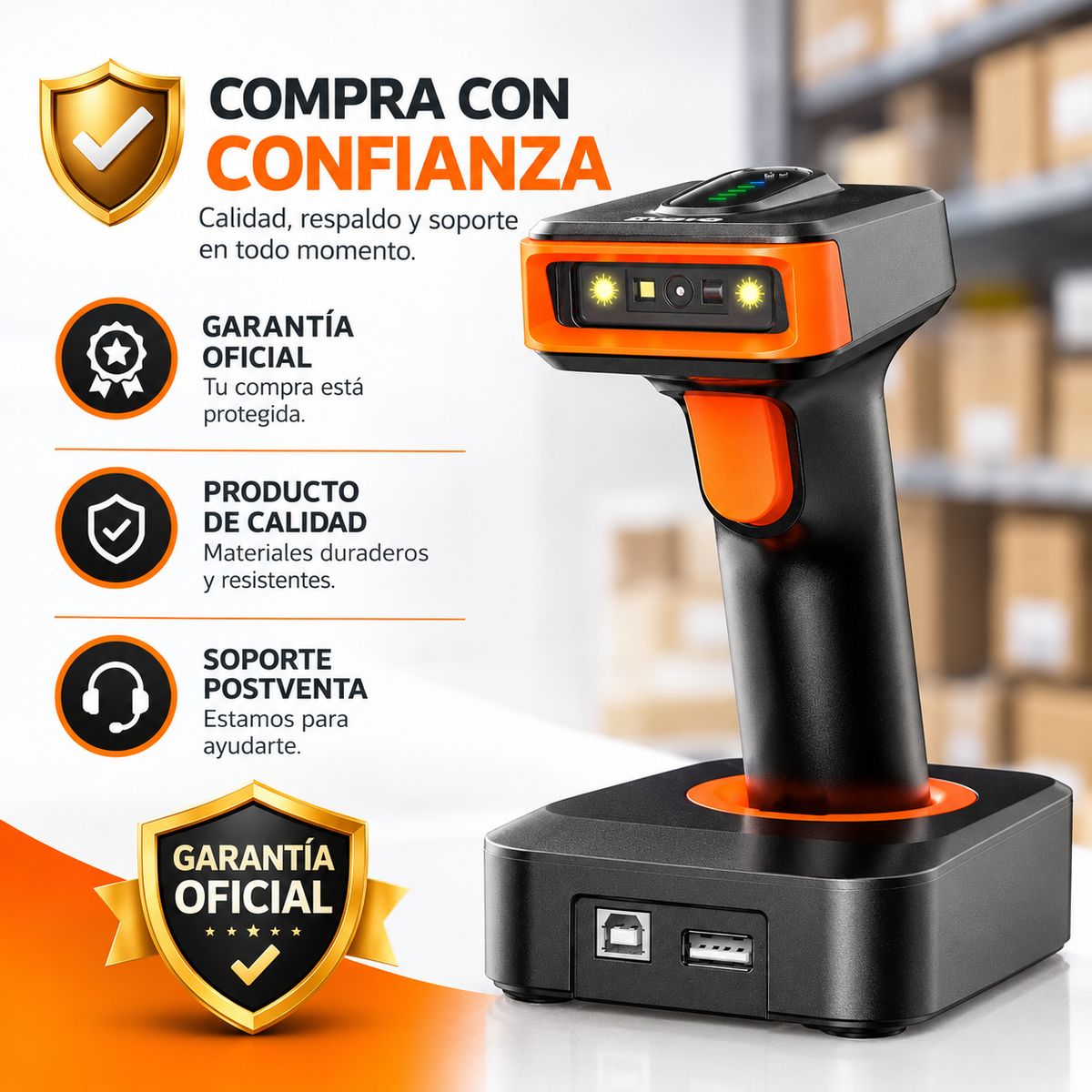 Lector Código Barras A5 QR Pantalla Bluetooth USB Inventarios 2D