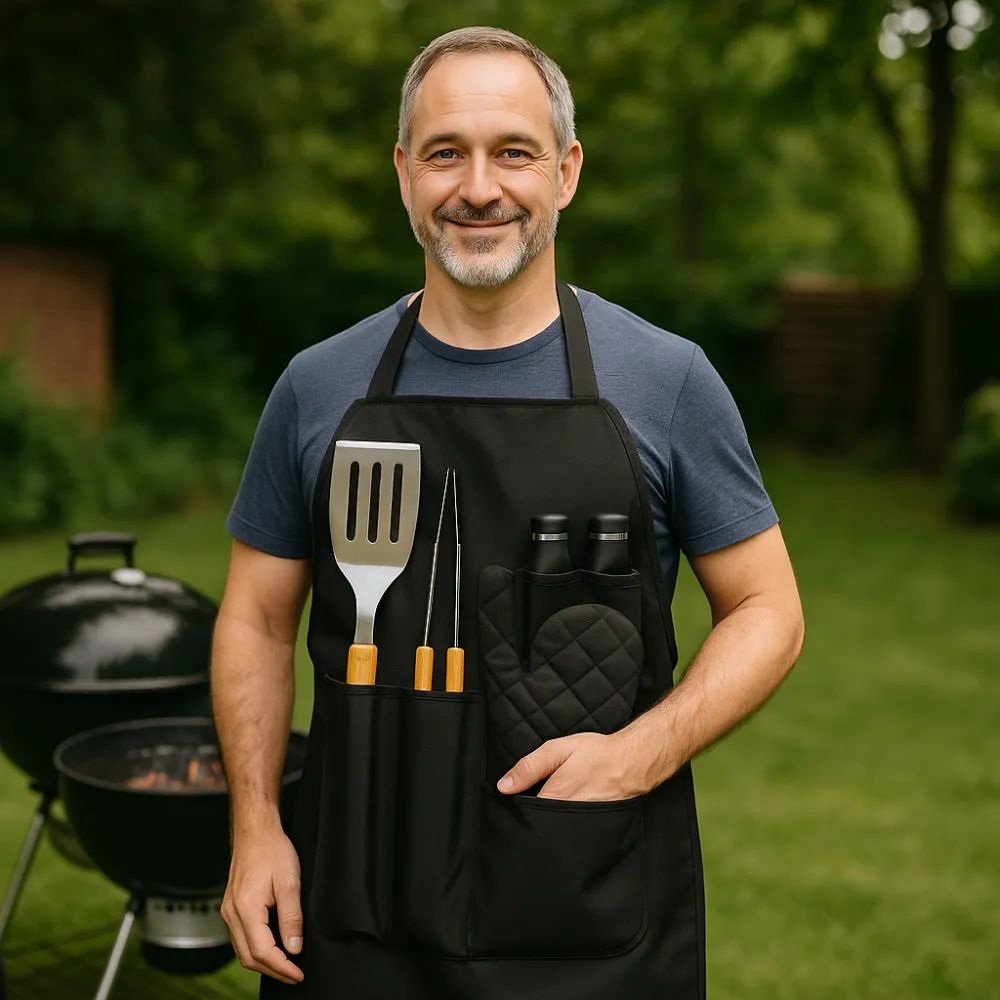 🔥🥩Kit Asados Parrilla Delantal 7 Pcs Utencilios Bbq👨🍳