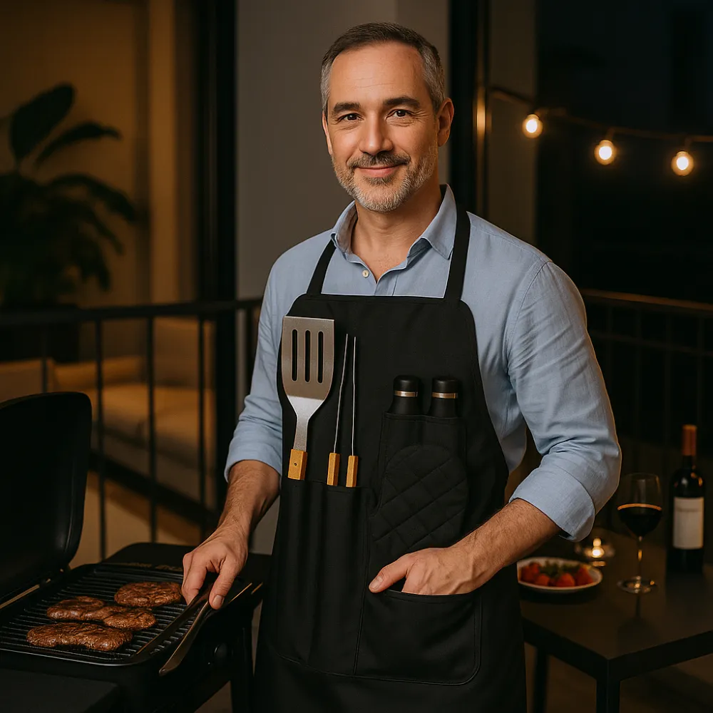 🔥🥩Kit Asados Parrilla Delantal 7 Pcs Utencilios Bbq👨🍳