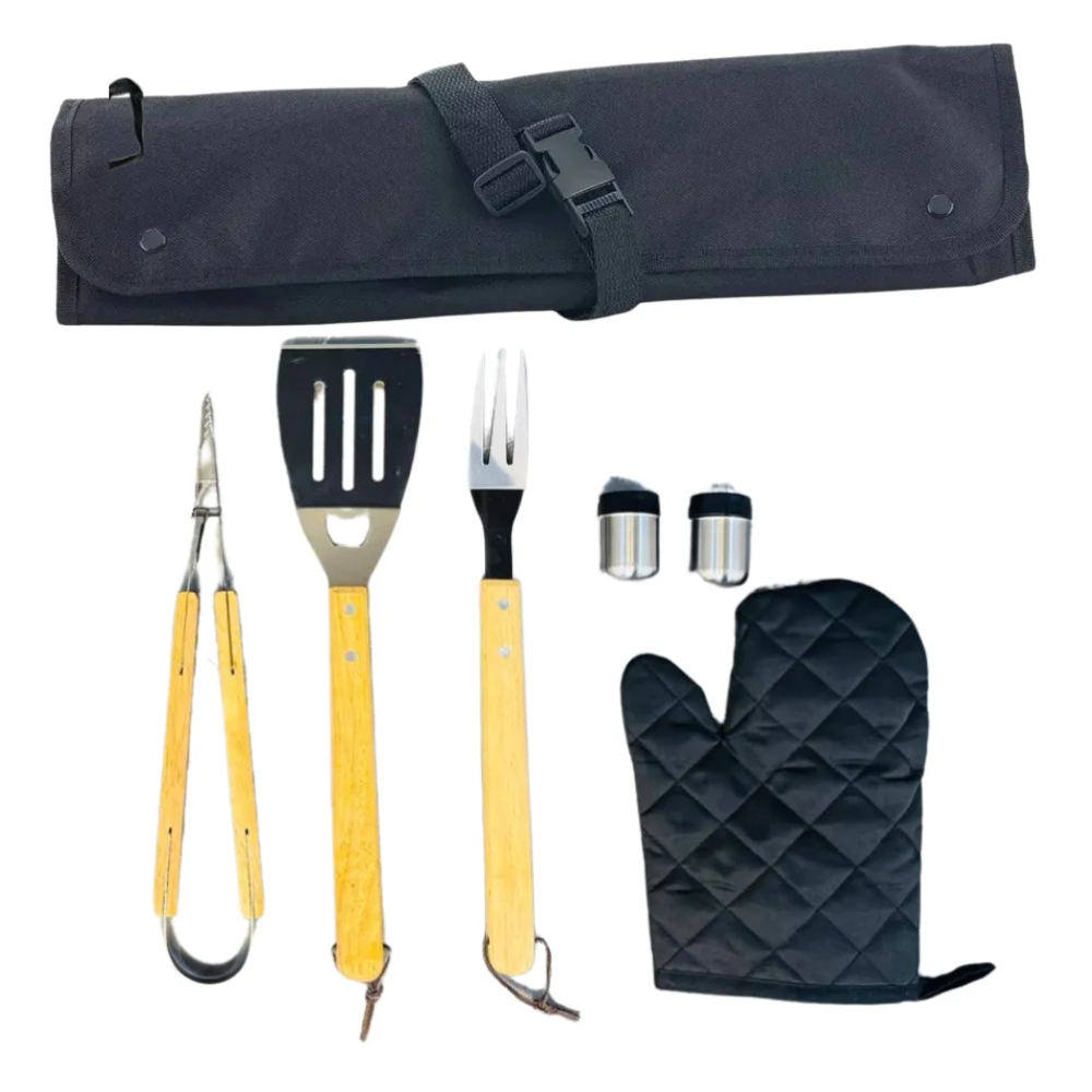 🔥🥩Kit Asados Parrilla Delantal 7 Pcs Utencilios Bbq👨🍳