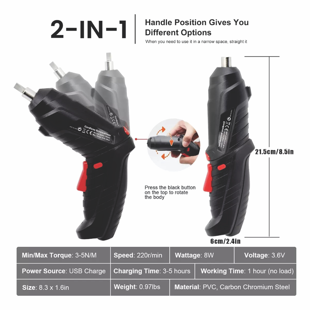 Destornillador Inalámbrico Eléctrico 47 Pcs 1 Recargable Portátil