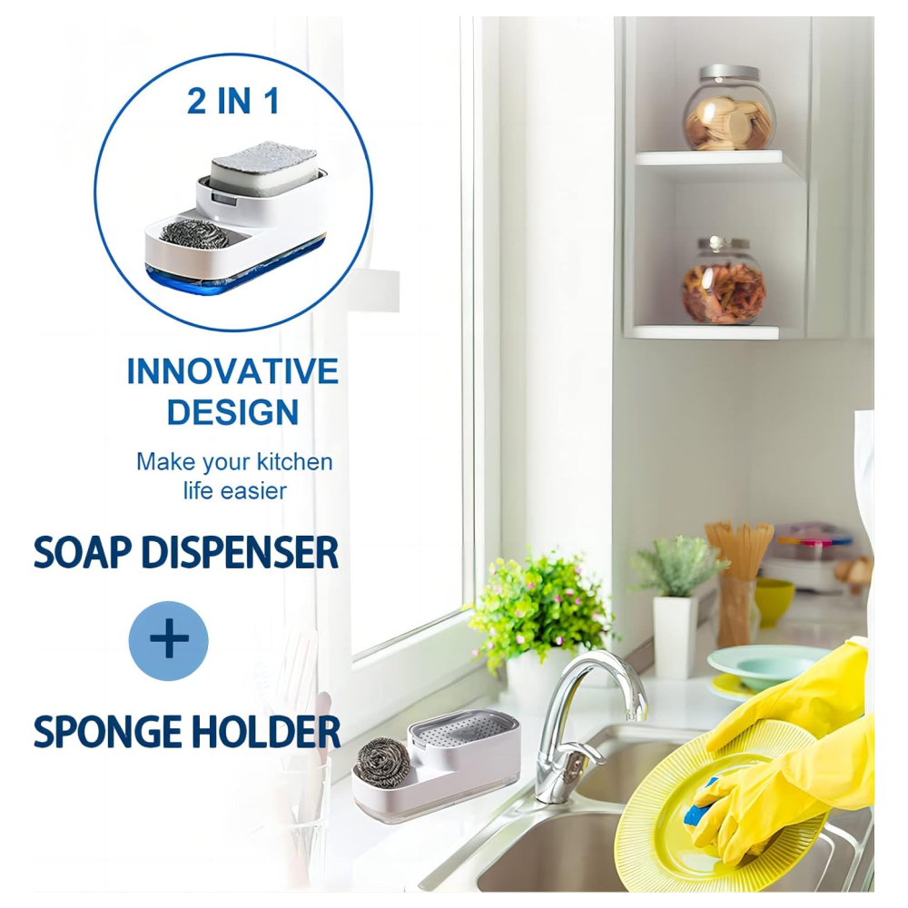Dispensador De Jabon Liquido Lavaplatos Con Esponja 2 En 1