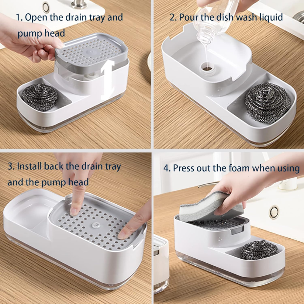 Dispensador De Jabon Liquido Lavaplatos Con Esponja 2 En 1
