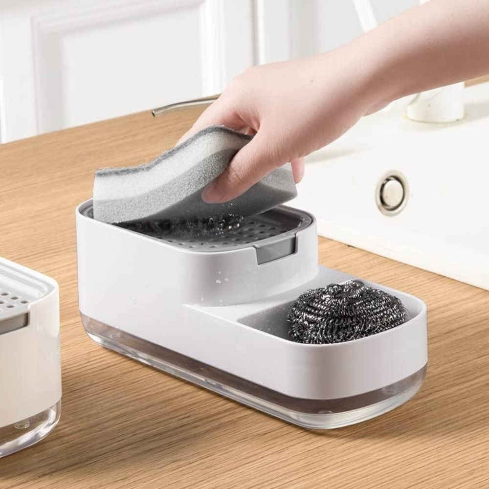 Dispensador De Jabon Liquido Lavaplatos Con Esponja 2 En 1