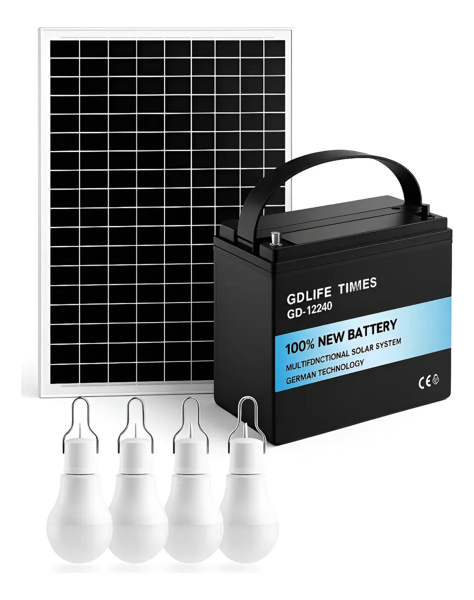 Bateria Recargable Portatil Con 3 Bombillos Panel Solar 12v GD-12230