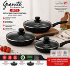 Set de sartenes Renahouse antiadherentes tipo granito con tapas, 6 piezas