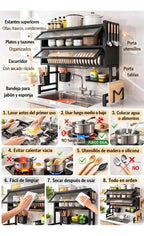 Escurridor Organizador De Platos 65cm Doble Tapa Negro