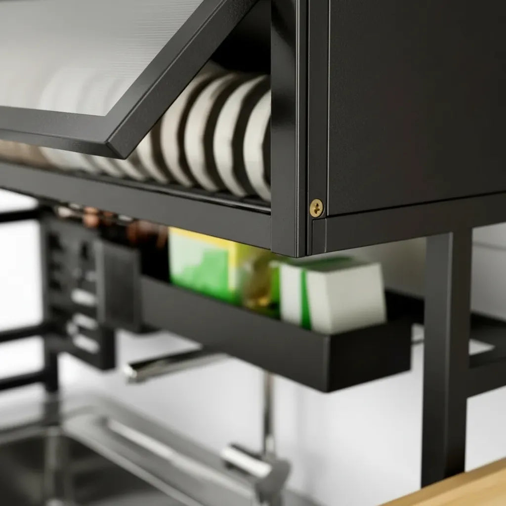 Escurridor Organizador De Platos 65cm Doble Tapa Negro