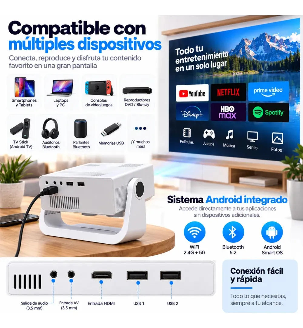 Video Beam Proyector Smart 4k 650 Ansi Nativo Wifi 6 Wielio